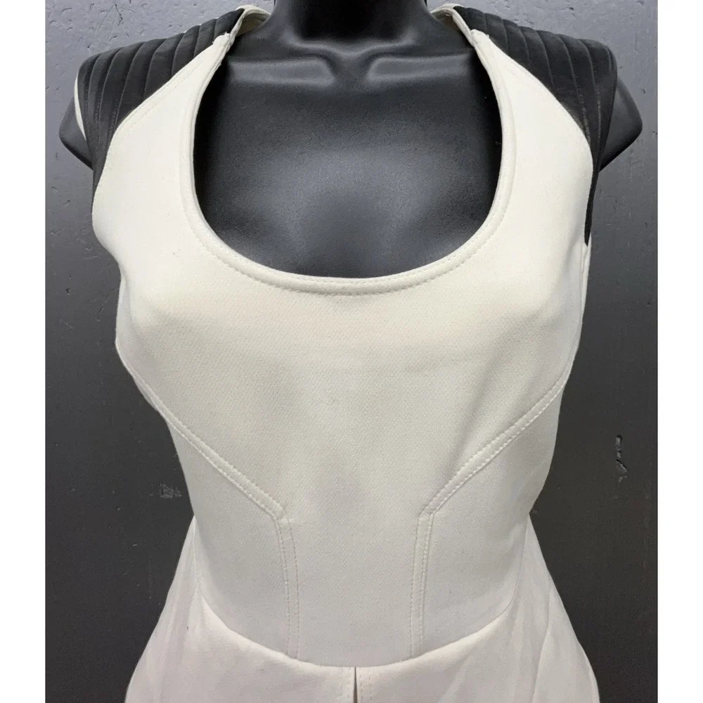 Yigal Azrouel Dress‎ 4 Winter White Cream Wool Silk Lined Leather Stretch Chic